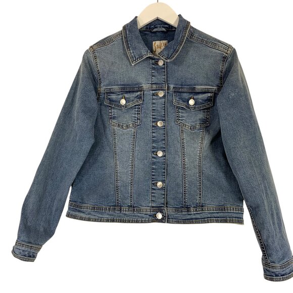 Suko Jeans Women's Stretch Denim jean Trucker Jacket size large - Picture 2 of 11